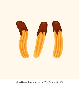 Churros illustration. Sweet pastries dough with chocolate sauce