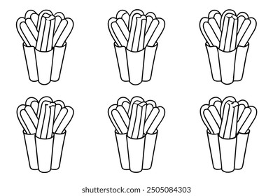 Churros line art classic dessert with a delightful cinnamon sugar crust