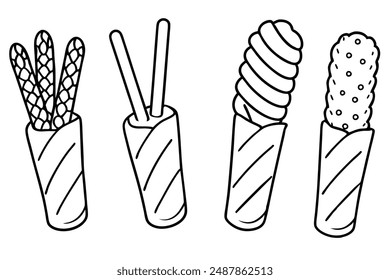Churros Line Art Design Illustration Hand Drawing Sketch Artwork