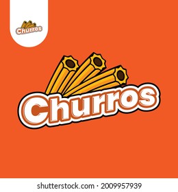 Churros logo design with orange background . Vector illustration.