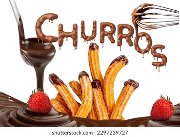 churros on a chocolate coulis with a strawberry a great beach holiday dessert