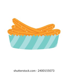 Churros en una bolsa de papel. snack mexicano. Ilustración vectorial plana dibujada a mano.