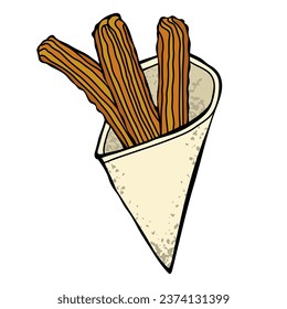 Pastel de Churros - ilustración vectorial dibujada a mano. Diseño de color plano.