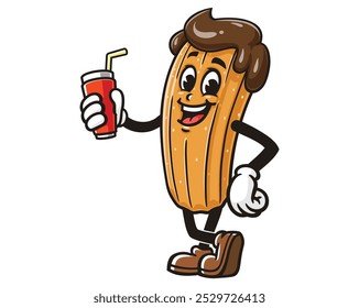 Churros with Soft Drink, Cartoon Mascot Illustration Character Vector Clip-art Hand-drawn Logo Design