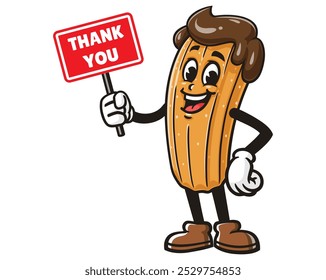 Churros with Thank you Sign, Cartoon Mascot Illustration Character Vector Clip-art Hand-drawn Logo Design