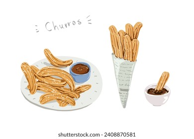 churros, vector illustration in  hand drawing style, isolated on white background.