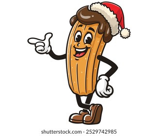Churros wearing Christmas Hats, Cartoon Mascot Illustration Character Vector Clip-art Hand-drawn Logo Design