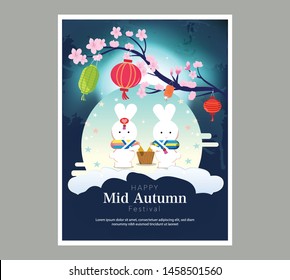 Chuseok banner design.persimmon tree on full moon view background.