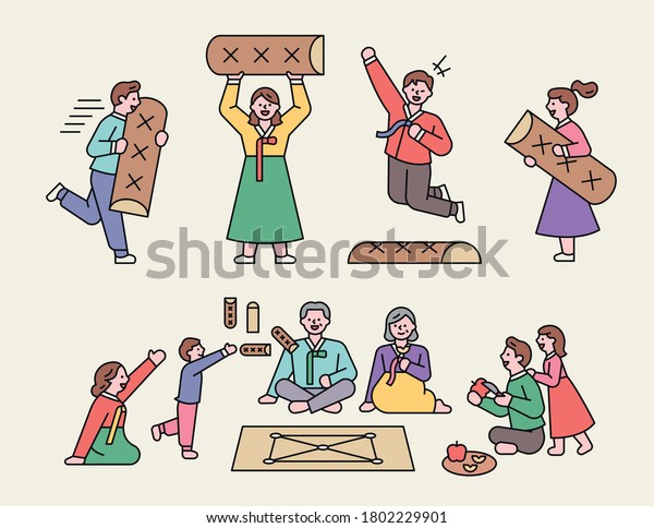 Chuseok Big Holiday Korea Family Playing Stock Vector Royalty Free 1802229901