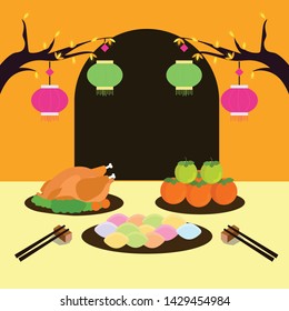 chuseok celebration background with all variant tradional korean food