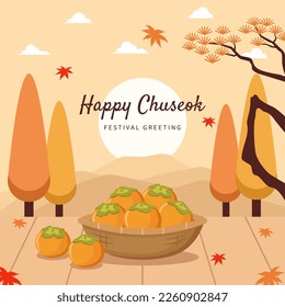 Chuseok design template with persimmon fruits. Korean chuseok festival (Korean thanksgiving)