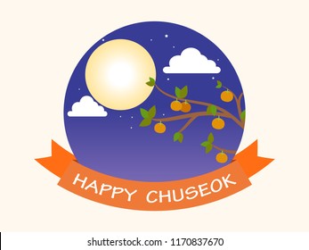 Chuseok or Hangawi( Korean Thanksgiving Day ) - full moon and persimmon tree background