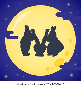 A Chuseok illustration with a rabbit silhouette that makes a full moon and rice cake.