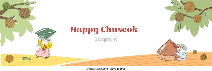 Chuseok illustrations with chestnut trees and children.