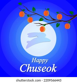 Chuseok persimmon branch moon, vector art illustration.