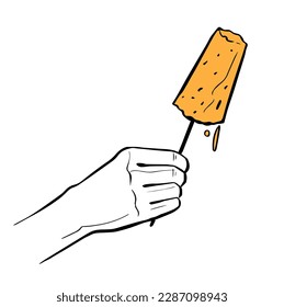 Chuski Or Baraf ka Gola also known as Ice candy, popular roadside refreshment in Indian summer. Kala khatta syrup, mixed flavors. Vector hand drawing line art illustration.