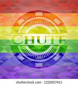 Chute emblem on mosaic background with the colors of the LGBT flag