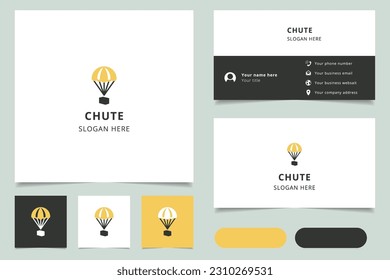 Diseño del logo Chute con un lema editable. Libro de promoción de marca y plantilla de tarjeta de visita.