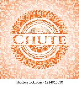 Chute orange tile background illustration. Square geometric mosaic seamless pattern with emblem inside.