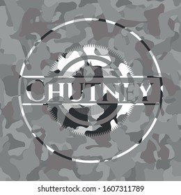 Chutney on grey camouflaged texture