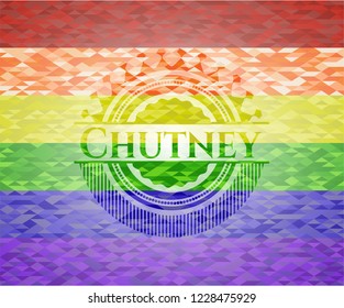 Chutney on mosaic background with the colors of the LGBT flag