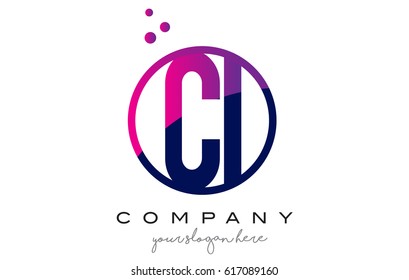 CI C I Circle Letter Logo Design with Purple Magenta Dots Bubbles Vector Illustration