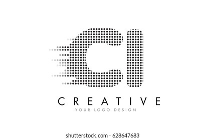 CI C I Letter Logo Design with Black Dots and Bubble Trails.