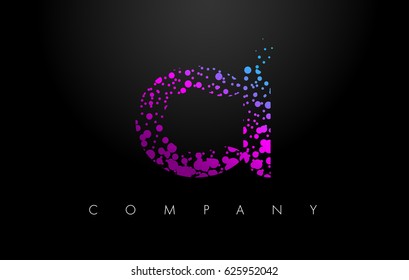CI C I Letter Logo with Purple Blue Particles and Bubble Dots Design Vector.