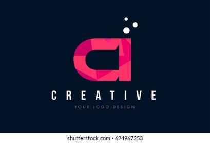 CI C I Purple Letter Logo Design with Low Poly Pink Triangles Concept