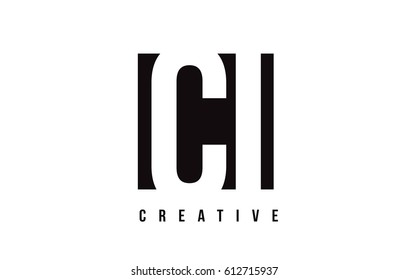 CI C I White Letter Logo Design with Black Square Vector Illustration Template.