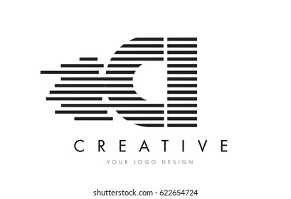 CI C I Zebra Letter Logo Design with Black and White Stripes Vector