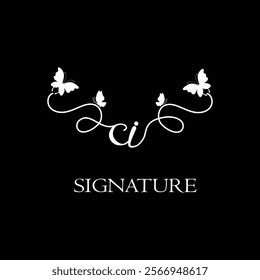 CI Handwritten initial letter, CI simple signature vector logo with butterfly shape variation, beauty, photography letter logo design. C I