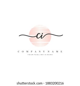 CI Initial handwriting logo vector. Hand lettering With Sunrise for designs.