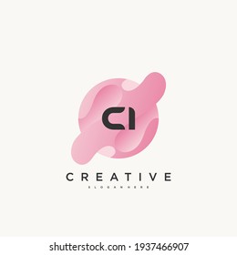 CI Initial Letter logo icon design template elements with wave colorful art.
