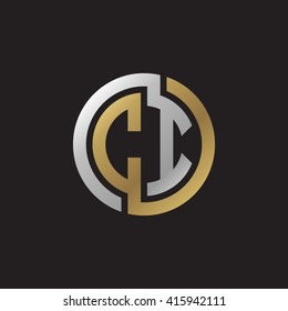 CI initial letters linked circle elegant logo golden silver black background