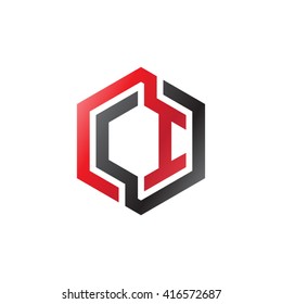CI initial letters loop linked hexagon logo red black