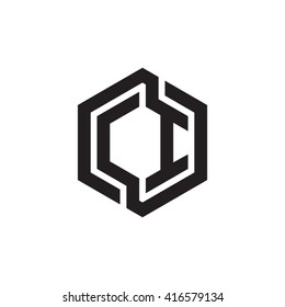 CI initial letters loop linked hexagon monogram logo