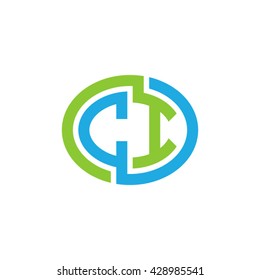 CI initial letters looping linked ellipse logo blue green