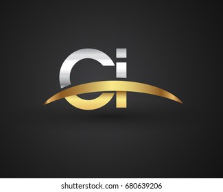 CI initial logo company name colored gold and silver swoosh design. vector logo for business and company identity.
