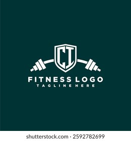 CI initial monogram for fitnes or gym logo with creative shield and barbell design