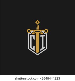 CI initial monogram for shield and sword style image