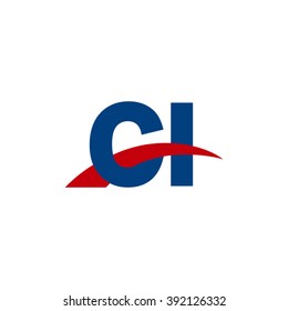 CI initial overlapping swoosh letter logo blue red