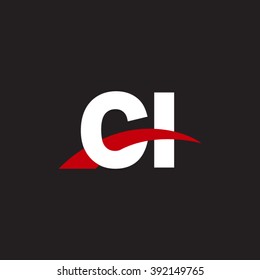 CI initial overlapping swoosh letter logo white red black background