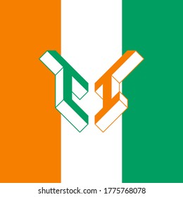 CI - código internacional de dos letras o dominio nacional de Costa de Marfil (Costa de Marfil). C e I - Monograma o logotipo. Fuente isométrica 3d para el diseño. Letras de tres dimensiones.