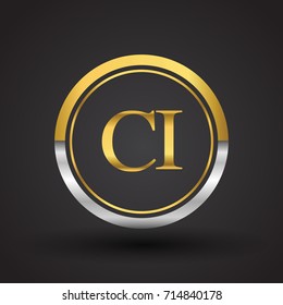 CI Letter logo in a circle, gold and silver colored. Vector design template elements for your business or company identity.