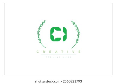 CI letters eco logo with leaf. Fresh nature and healthy leaf logo design.