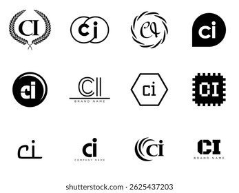 CI logo company template. Letter c and i logotype. Set different classic serif lettering and modern bold text with design elements. Initial font typography. Collection trendy business identity.