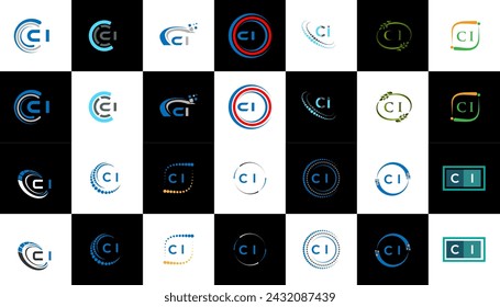 CI minimalist and classic logo set design. CI flat and simple style with black and white color variation letter logo set in one artboard.