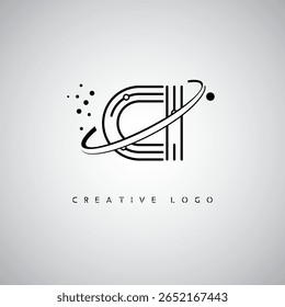 Logotipo de Monograma de Órbita CI - Marca de Letra Mínima Futurista com Linha de Arte Circular, Pontos Inspirados na Tecnologia e Conceito de Movimento Espacial para Identidade de Marca Moderna
