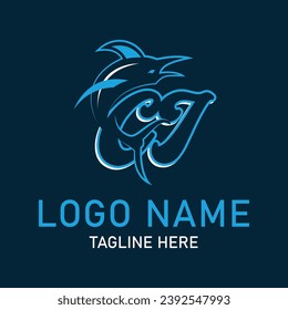 CI shark logo design vector. Cartoon shark mascot on navy background. 
Shark esport mascot logo design. Editable letter shark logo design for company